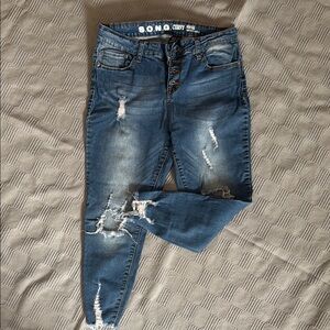 Blue Skinny Distressed Jeans with Faded Details
